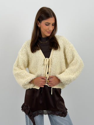 Cardigan con Lacci Crema