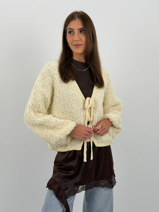 Cardigan con Lacci Crema
