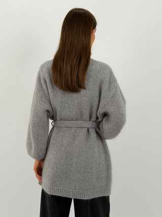 Cardigan in Mohair con Cintura Grigio