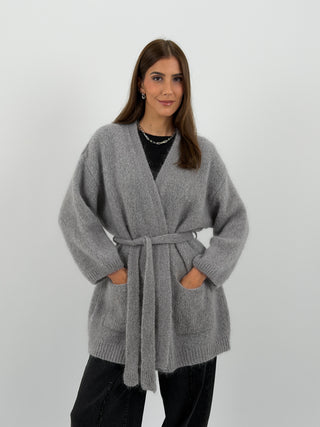 Cardigan in Mohair con Cintura Grigio