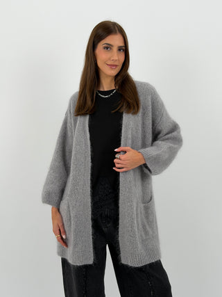 Cardigan in Mohair con Cintura Grigio