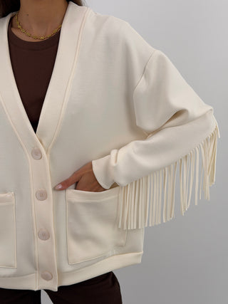Cardigan Lumina con Frange e Bottoni Burro