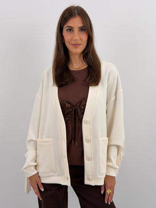 Cardigan Lumina con Frange e Bottoni Burro