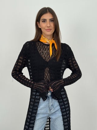 Maxi Cardigan Traforato Nero