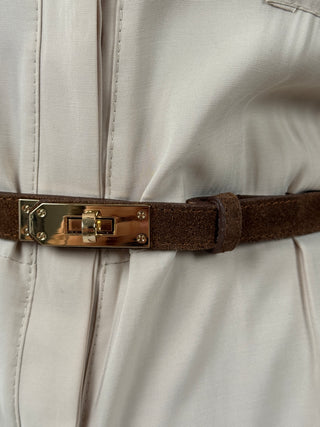 Cintura Regolabile in Suede Marrone