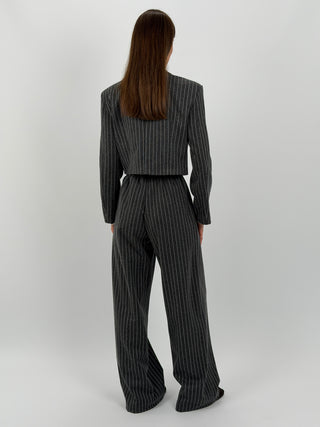 Tailleur con Blazer Cropped Gessato Grigio Scuro