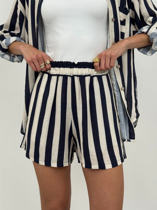 Completo Camicia e Shorts a Righe Blu