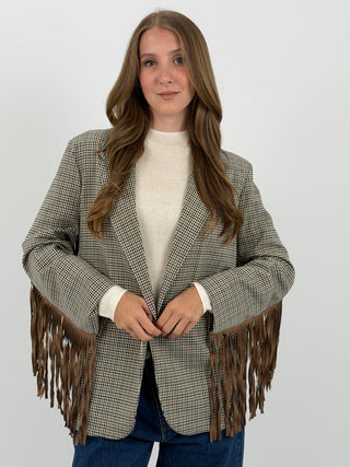 Blazer a Quadretti con Frange