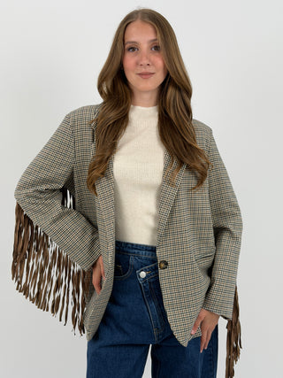 Blazer a Quadretti con Frange