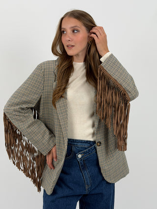 Blazer a Quadretti con Frange