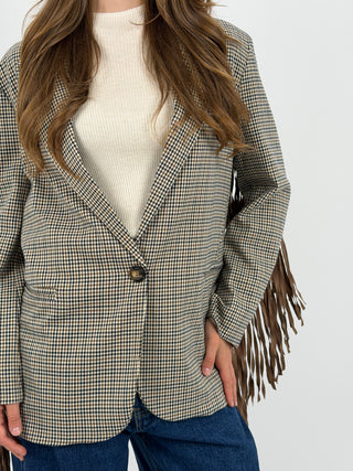 Blazer a Quadretti con Frange