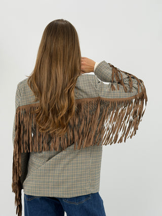 Blazer a Quadretti con Frange