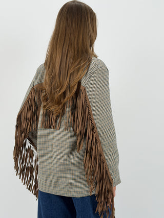 Blazer a Quadretti con Frange