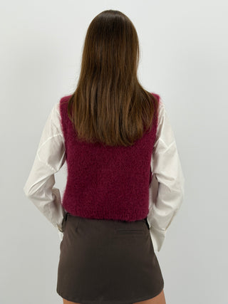 Gilet in Kid Mohair Bordeaux
