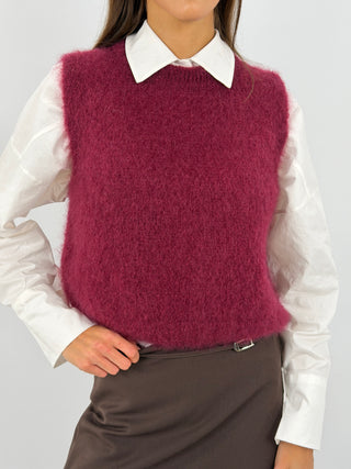 Gilet in Kid Mohair Bordeaux