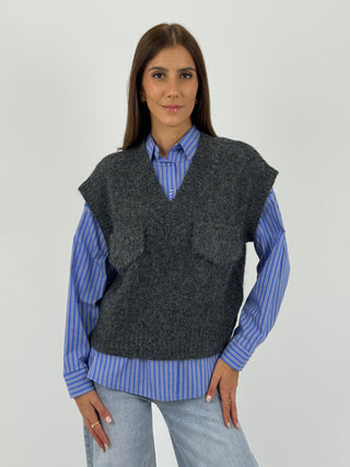Gilet con Tasconi Grigio