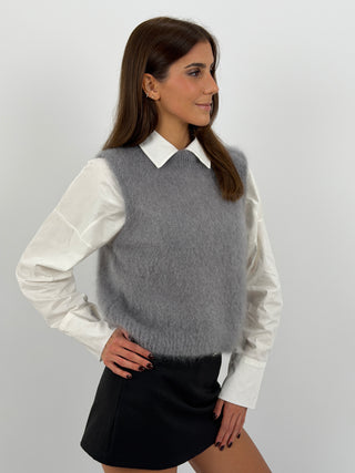 Gilet in Kid Mohair Grigio