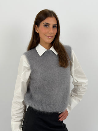 Gilet in Kid Mohair Grigio
