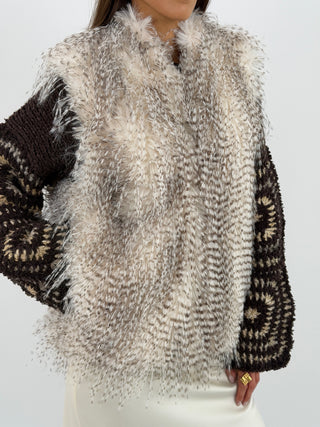 Gilet in Pelliccia Effetto Piuma