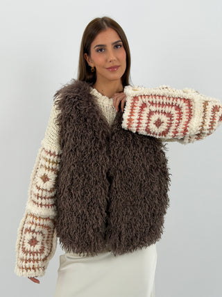 Gilet in Eco Mongolia Marrone