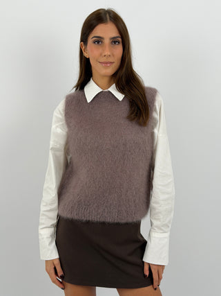Gilet in Kid Mohair Mocha Mousse