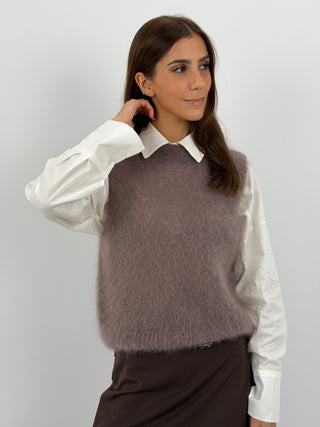 Gilet in Kid Mohair Mocha Mousse