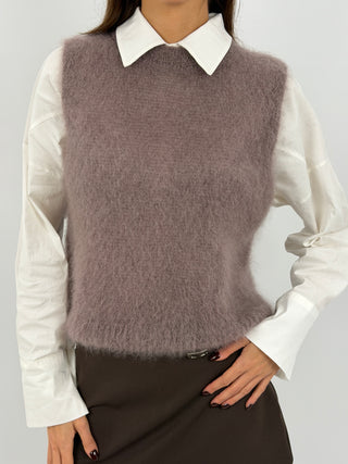 Gilet in Kid Mohair Mocha Mousse