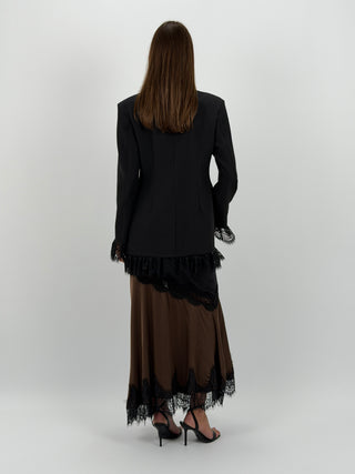 Gonna Lunga Marrone in Satin con Pizzo Nero