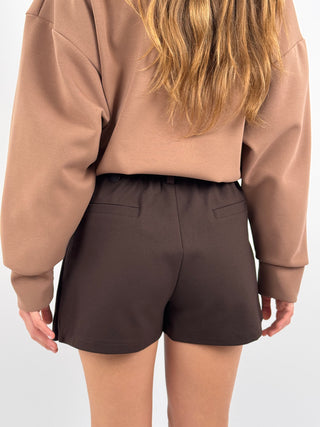Skort a Pieghe con Cintura Marrone
