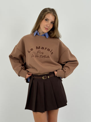 Skort a Pieghe con Cintura Marrone