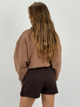 Skort a Pieghe con Cintura Marrone