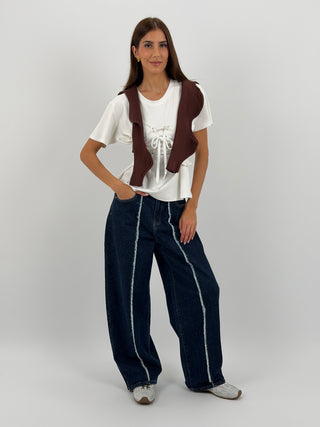 Jeans Lumina Wide Leg Sfrangiato Blu