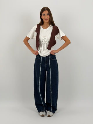 Jeans Lumina Wide Leg Sfrangiato Blu