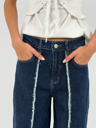 Jeans Lumina Wide Leg Sfrangiato Blu