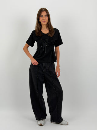 Jeans Lumina Wide Leg Sfrangiato Grigio Scuro