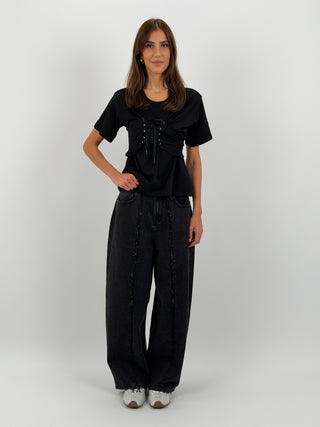Jeans Lumina Wide Leg Sfrangiato Grigio Scuro