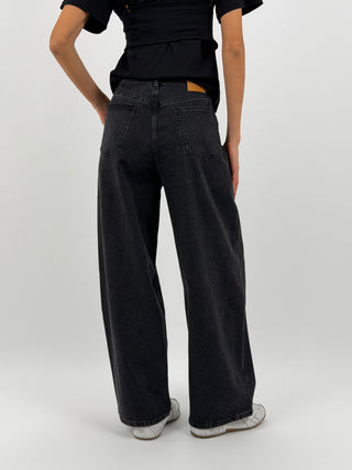 Jeans Lumina Wide Leg Sfrangiato Grigio Scuro