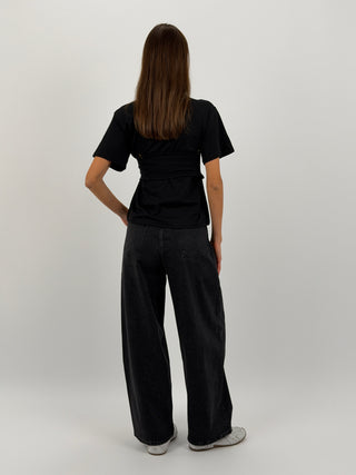 Jeans Lumina Wide Leg Sfrangiato Grigio Scuro