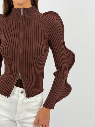 Maglia Butterfly con Zip Marrone