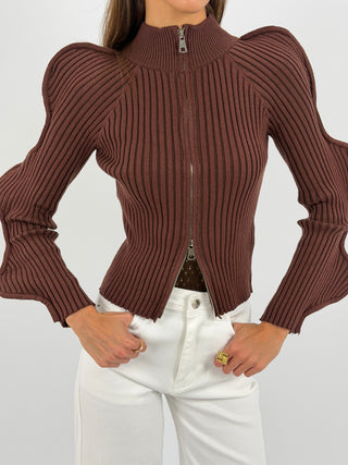 Maglia Butterfly con Zip Marrone