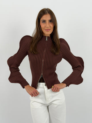 Maglia Butterfly con Zip Marrone