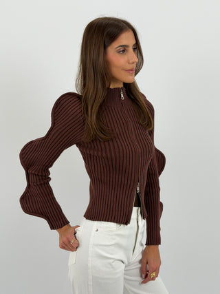 Maglia Butterfly con Zip Marrone