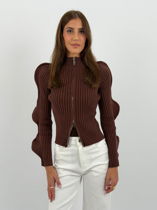 Maglia Butterfly con Zip Marrone