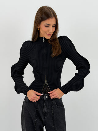 Maglia Butterfly con Zip Nera