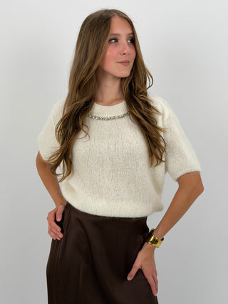 Maglia in Mohair con Dettagli Gioiello Bianca