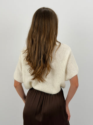 Maglia in Mohair con Dettagli Gioiello Bianca
