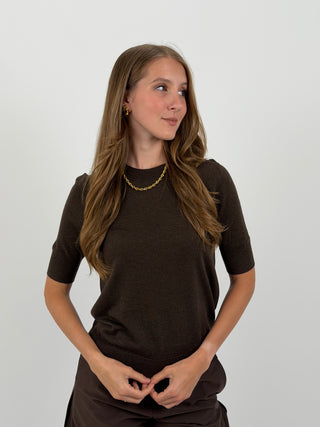 T-Shirt in Maglia Marrone