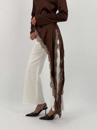 Maglia Lumina Asimmetrica con Pizzo Marrone