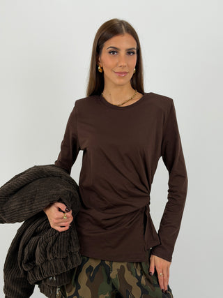 Maglia Lumina con Spalline e Arricciatura Marrone