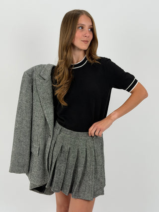 T-Shirt in Maglia con Bordi a Contrasto Nera